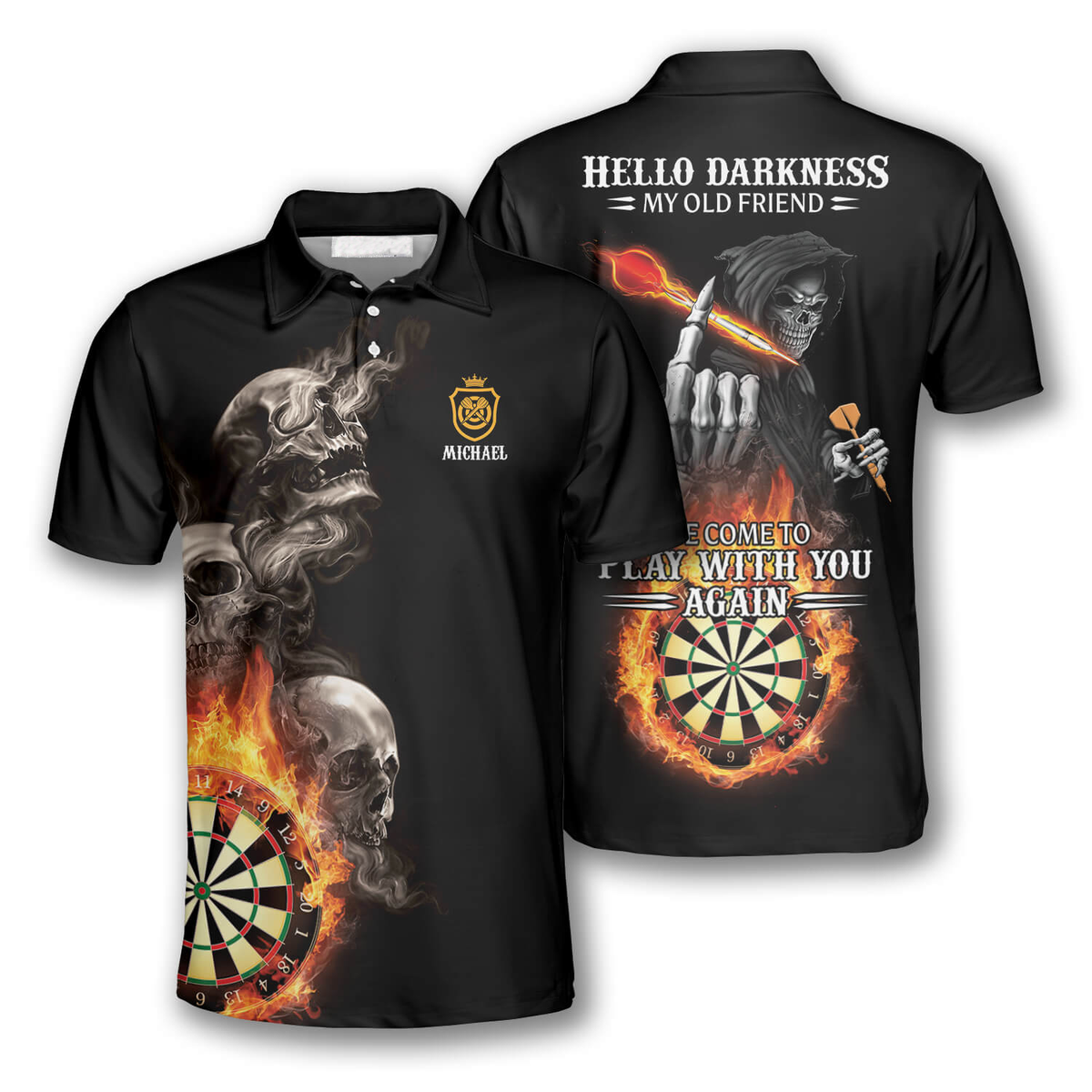 Hello Darkness My Old Friend Personalized Darts Button Polo