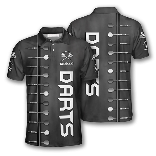 Black Personalized Darts Button Polo