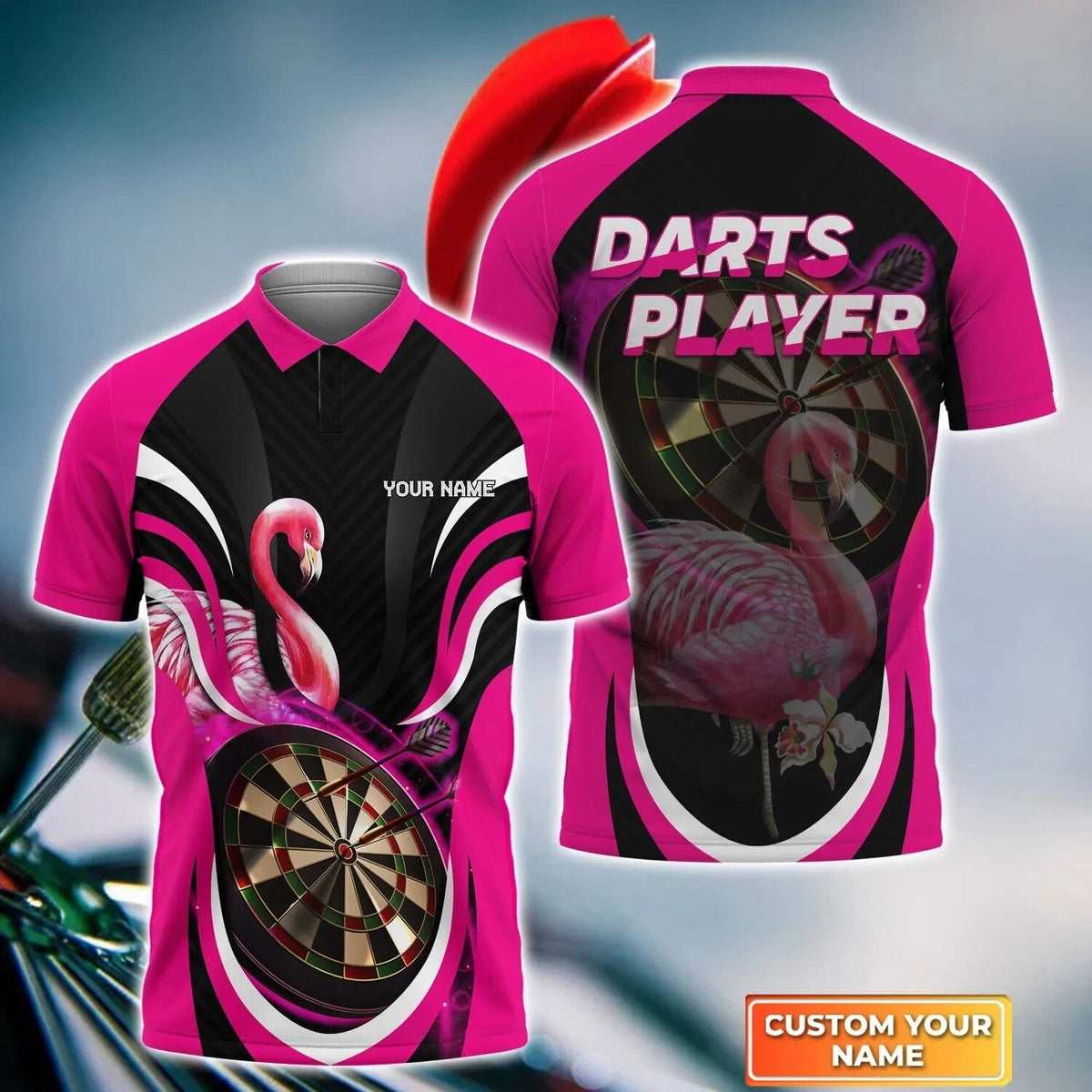 Flamingo Personalized Darts Button Polo