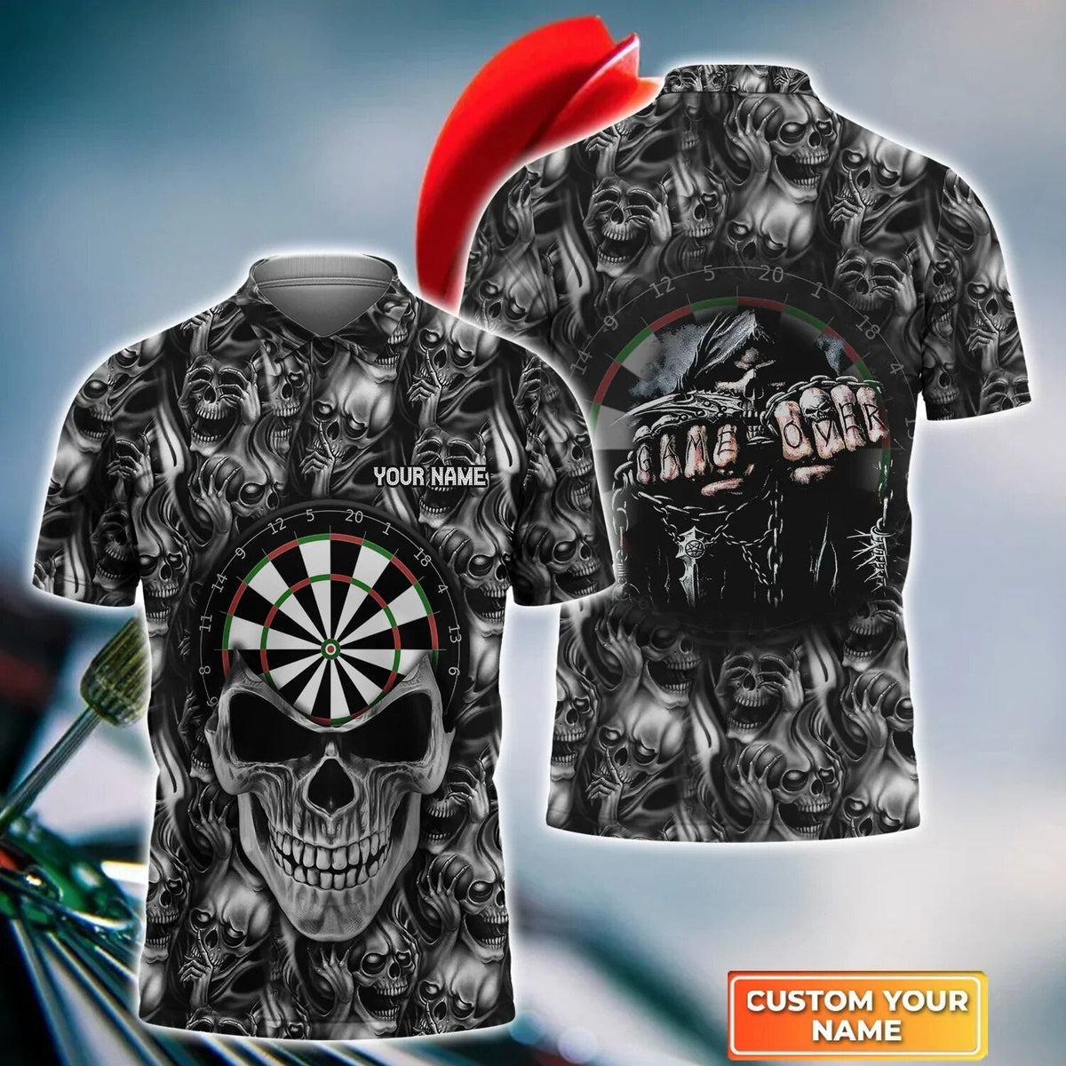Skull Game Over Personalized Darts Button Polo
