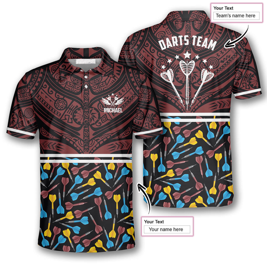 Polynesian Pattern Red Black Version Personalized Darts Button Polo
