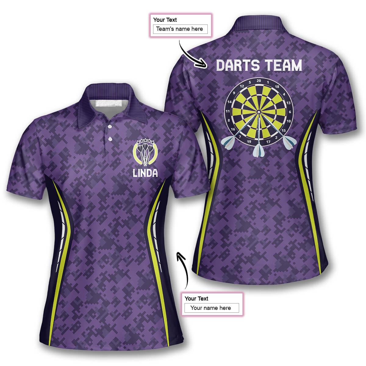 Purple Lego Pattern Personalized Darts Button Polo