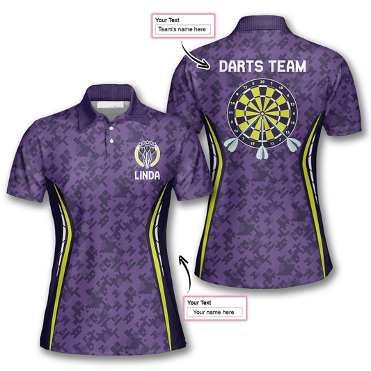 Purple Lego Pattern Personalized Darts Button Polo
