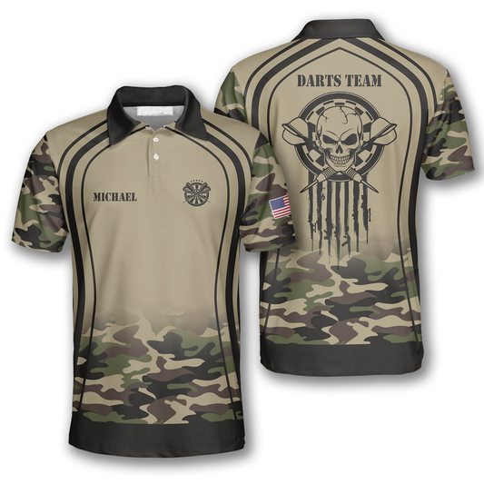 Skull Grim Reaper Camouflage Personalized Darts Button Polo