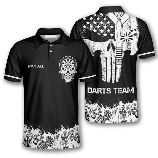 Skull Skeletons Black White Version Personalized Darts Button Polo