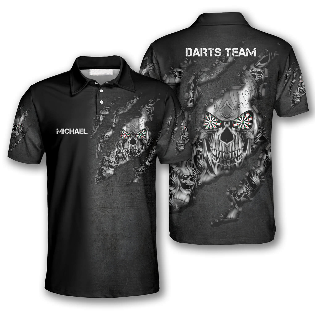 Eye Tribal Tattoos Metal Skull Black Personalized Darts Button Polo