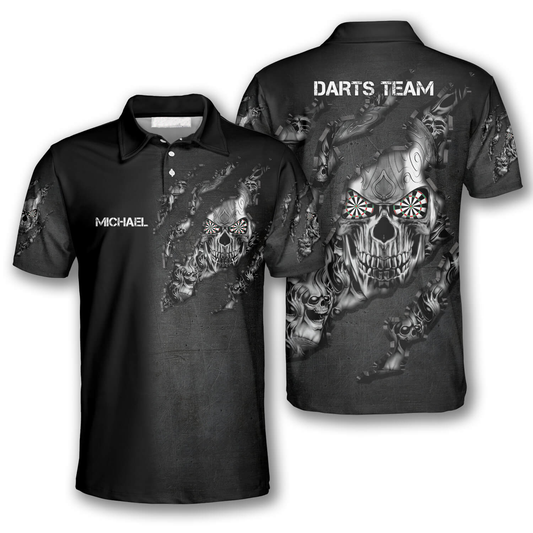 Eye Tribal Tattoos Metal Skull Black Personalized Darts Button Polo