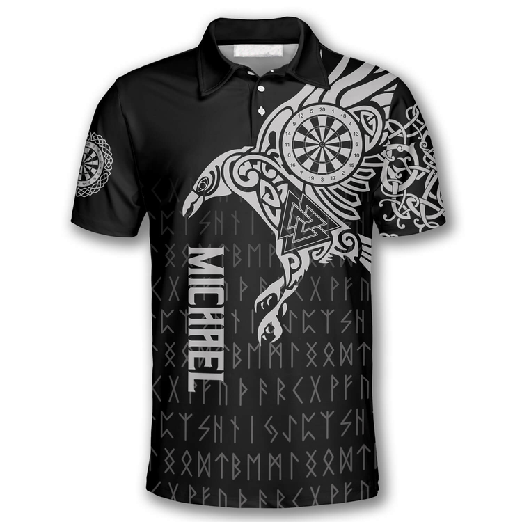 The Raven of Odin Viking Tattoo and Personalized Darts Button Polo