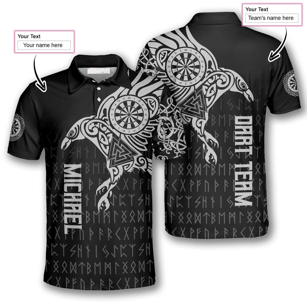 The Raven of Odin Viking Tattoo and Personalized Darts Button Polo