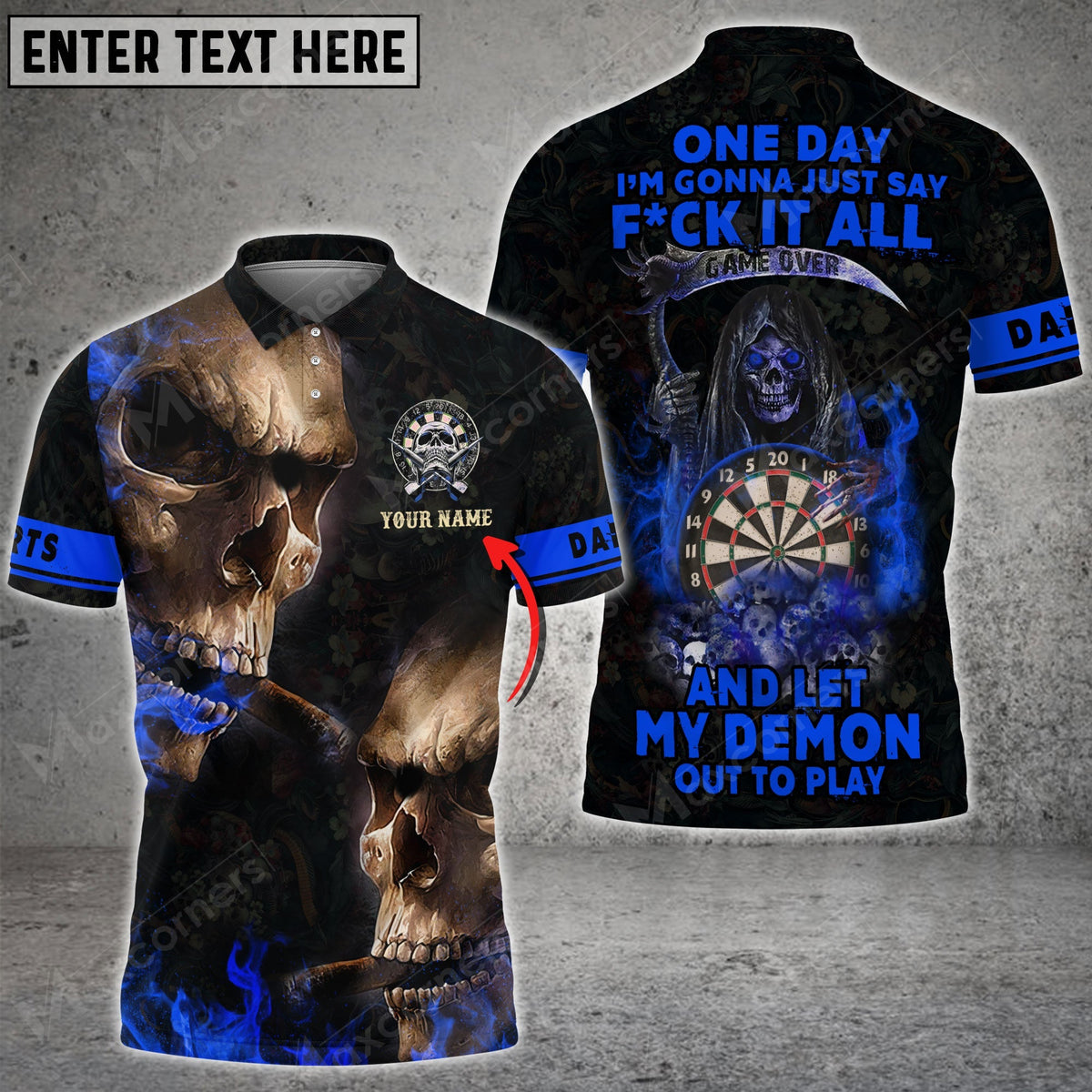 Smoke Skull ( More Color Options ) Personalized Darts Button Polo