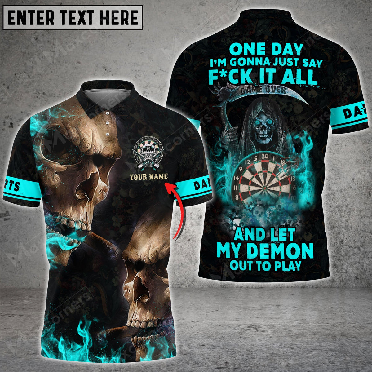Smoke Skull ( More Color Options ) Personalized Darts Button Polo