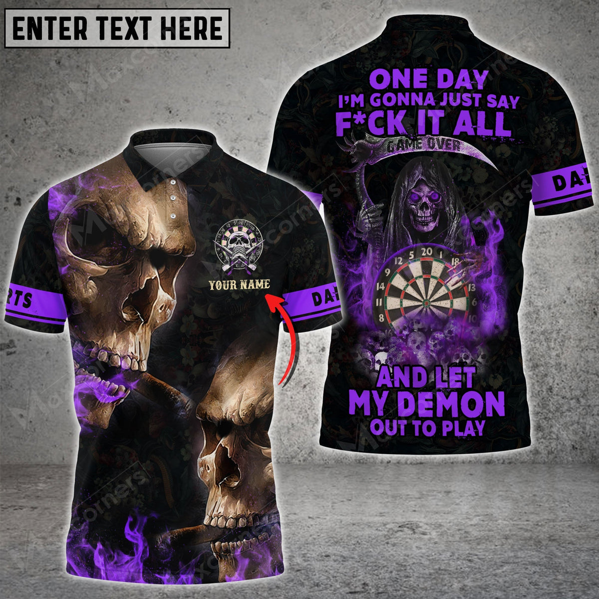 Smoke Skull ( More Color Options ) Personalized Darts Button Polo