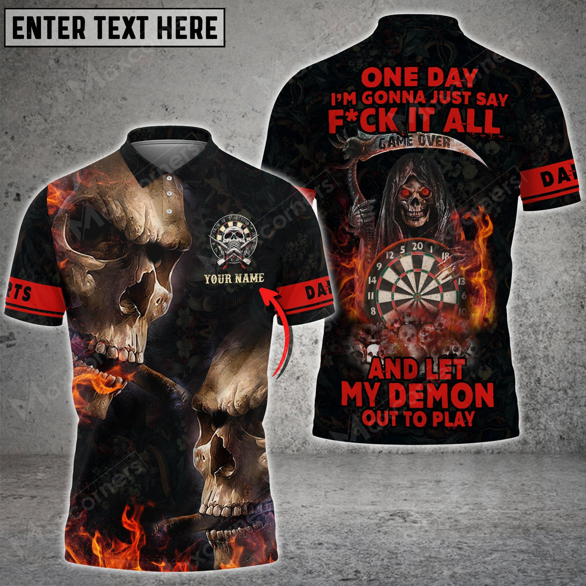 Smoke Skull ( More Color Options ) Personalized Darts Button Polo
