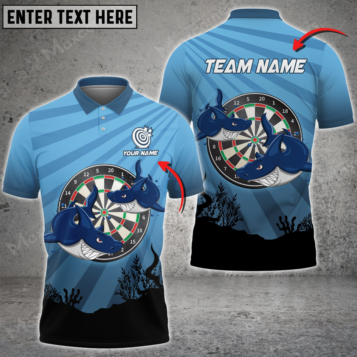 Shark Board Personalized Darts Button Polo
