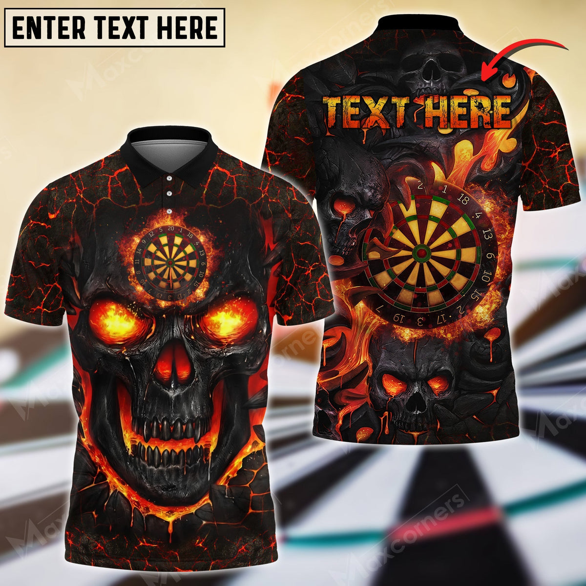 Firi Skull Personalized Darts Button Polo — Design 02