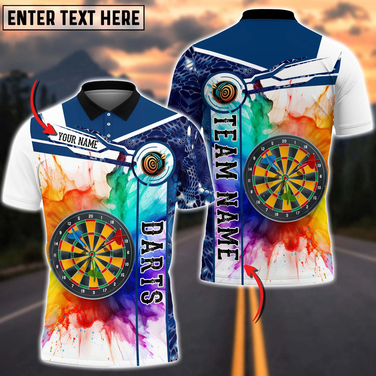 Colorful Personalized Darts Button Polo — Design 04