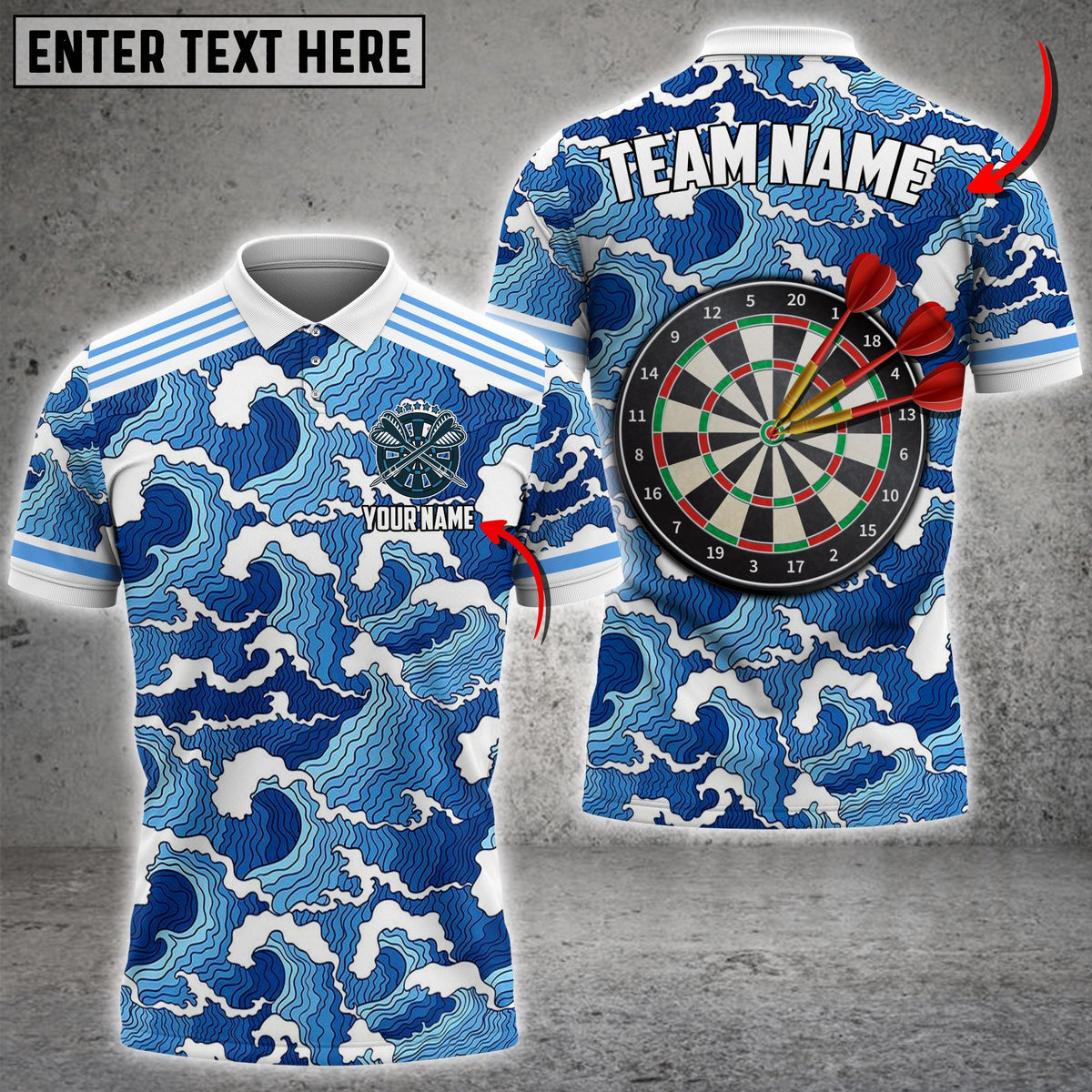 Tsunami Color Options Personalized Darts Button Polo