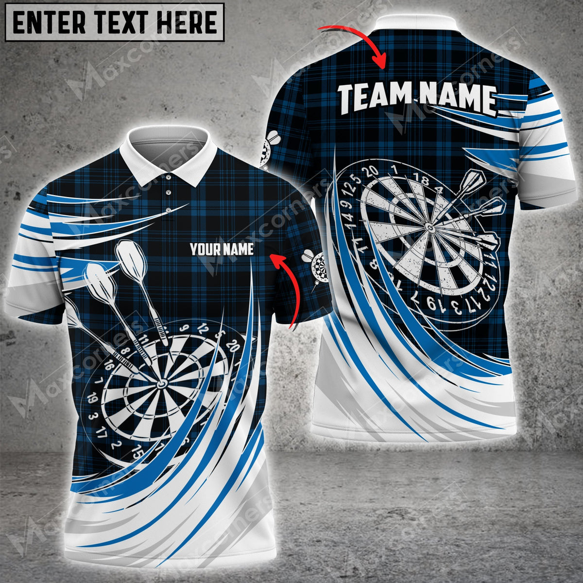 Plaid Color Options Personalized Darts Button Polo