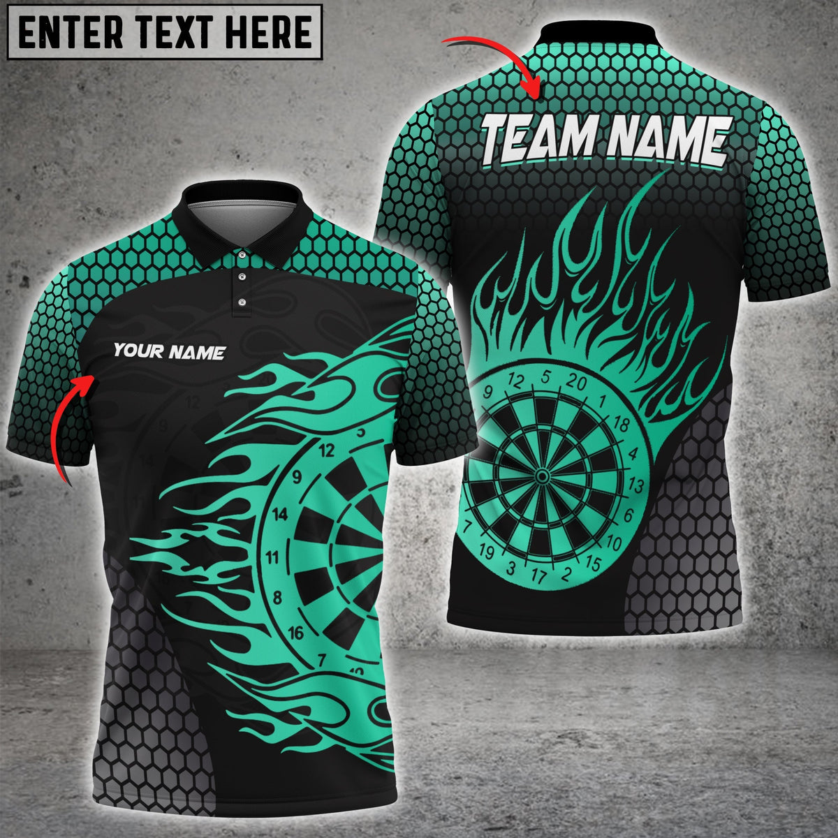 Pattern Fire Color Options Personalized Darts Button Polo