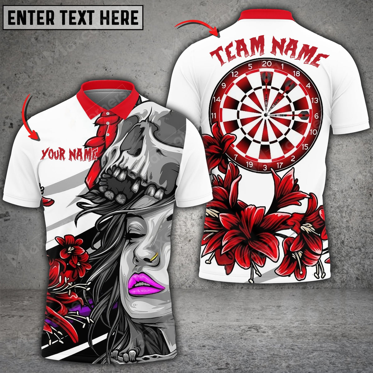 Red Flower Girl Board Personalized Darts Button Polo