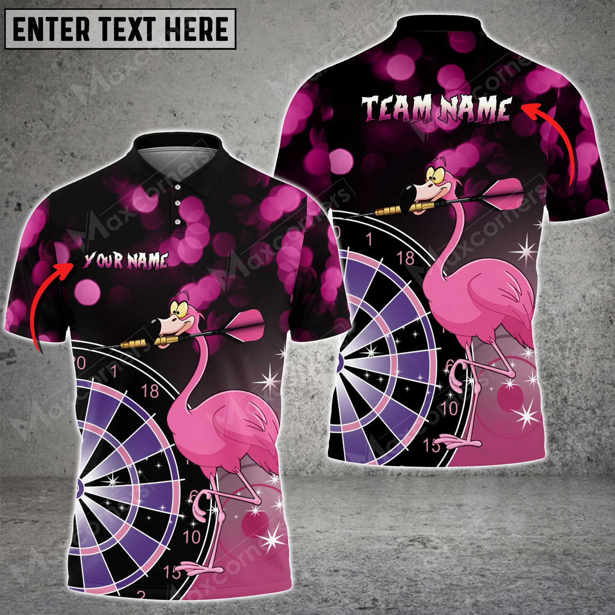 Flamingos Personalized Darts Button Polo