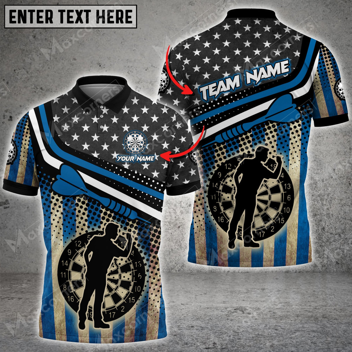 USA Flag Color Options Personalized Darts Button Polo