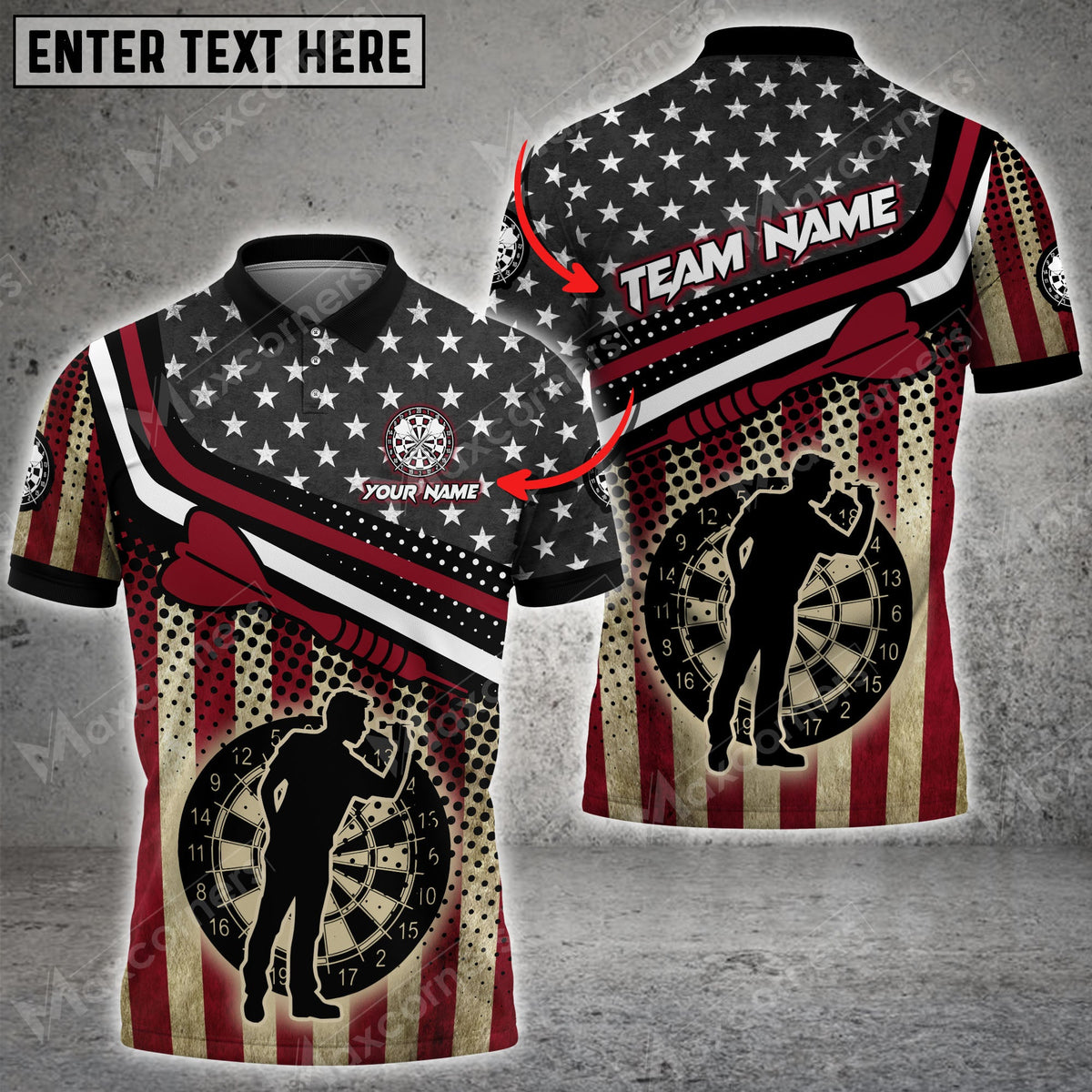 USA Flag Color Options Personalized Darts Button Polo