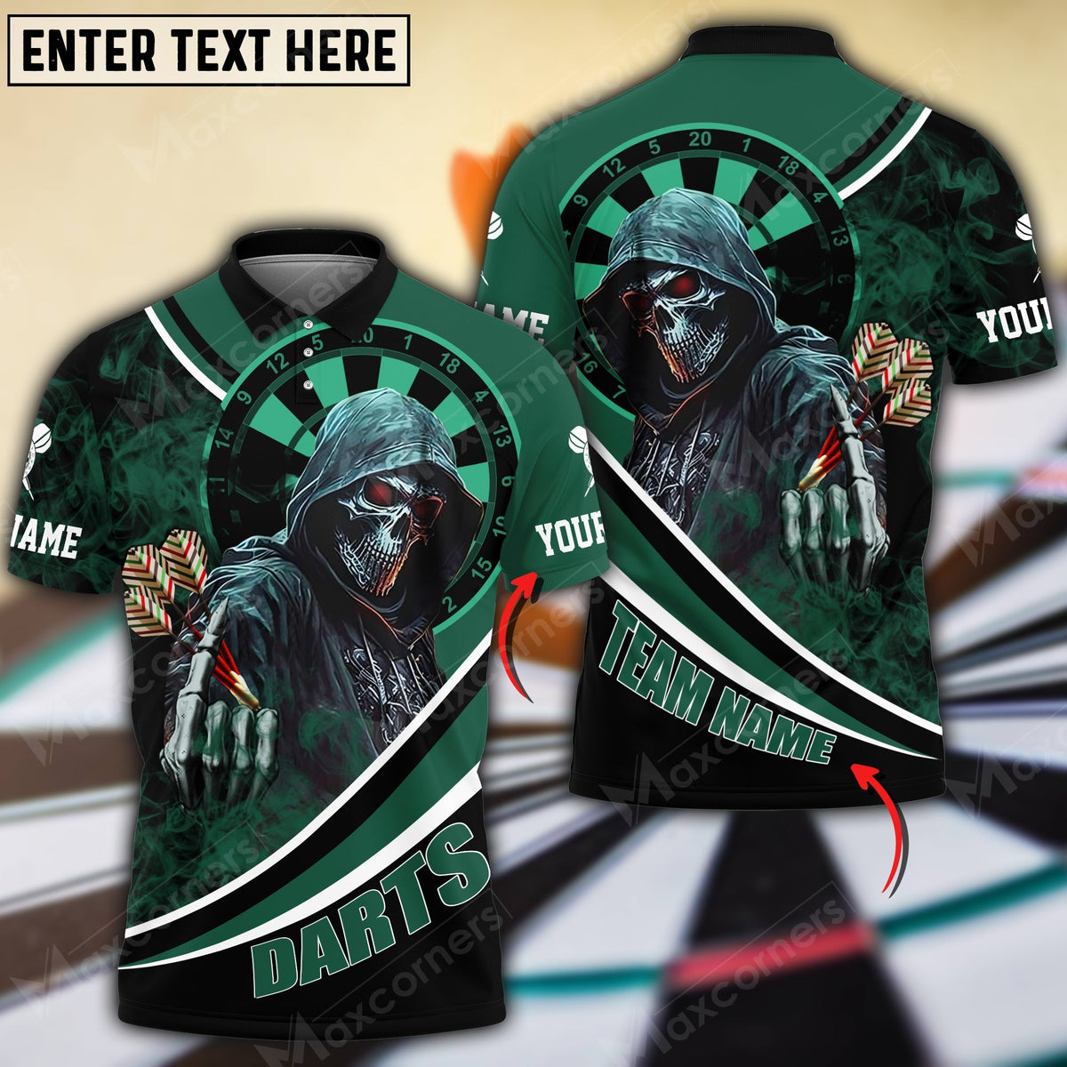 Cool Skull Options Personalized Darts Button Polo