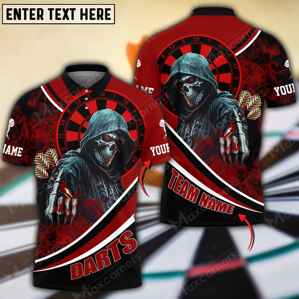 Cool Skull Options Personalized Darts Button Polo