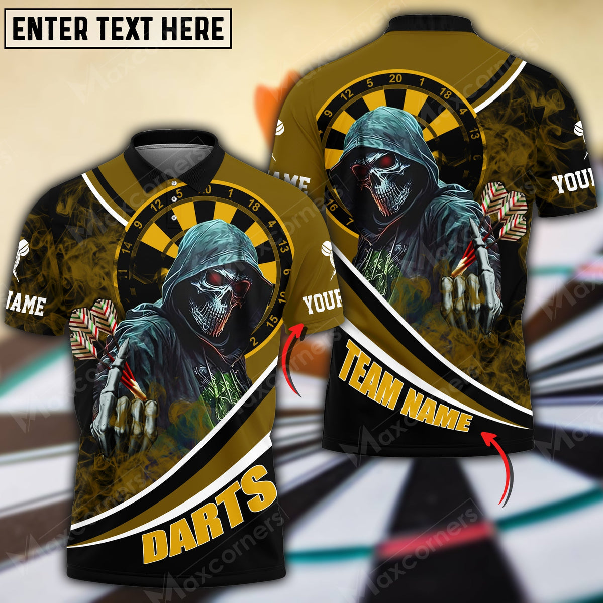Cool Skull Options Personalized Darts Button Polo