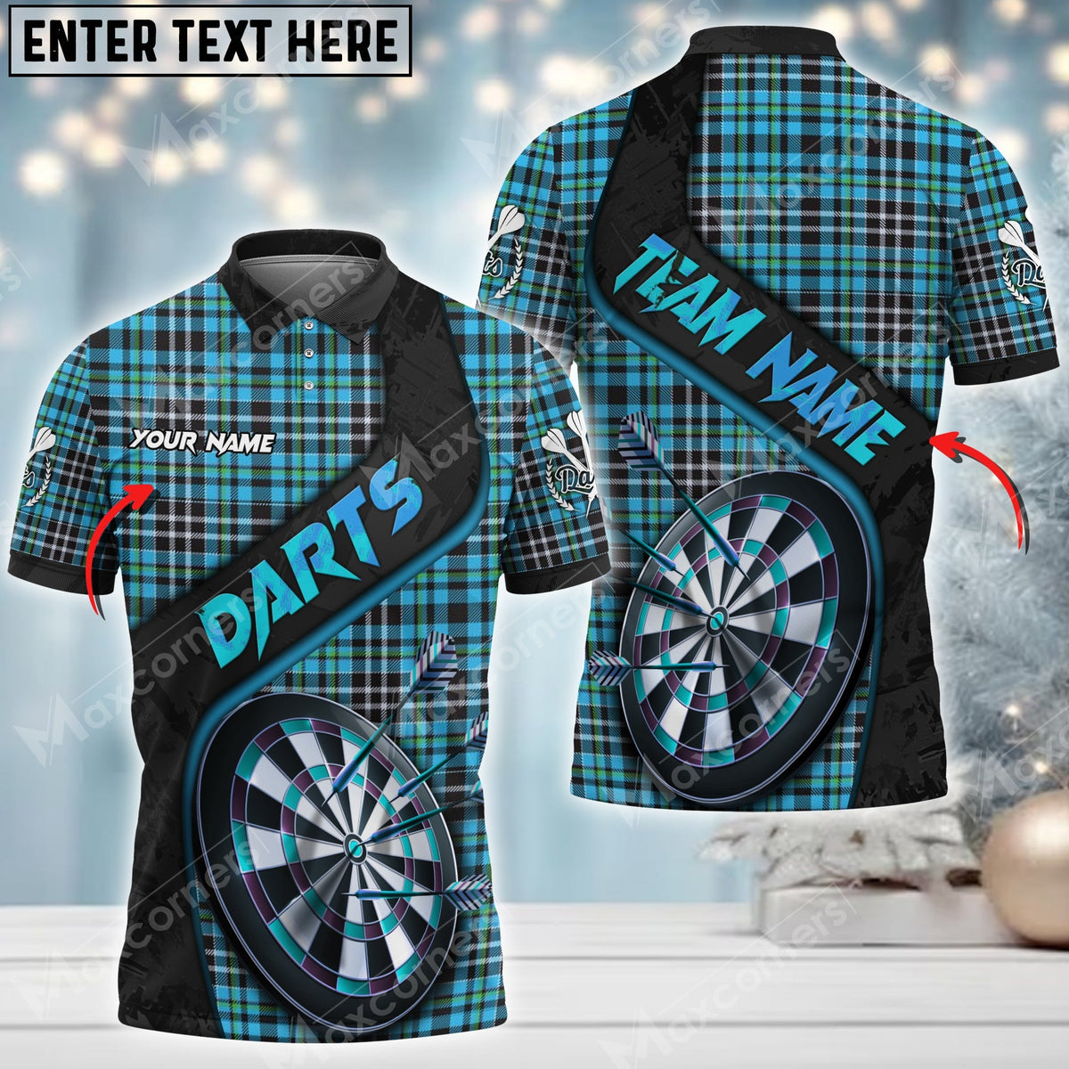 Christmas Plaid Color Options Personalized Darts Button Polo