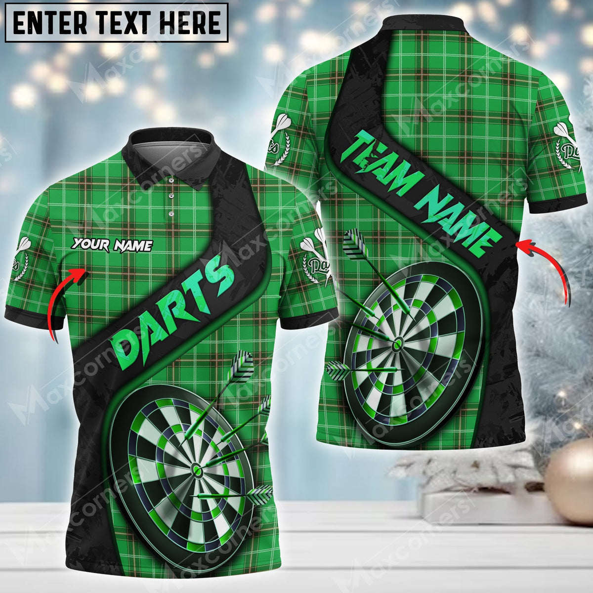 Christmas Plaid Color Options Personalized Darts Button Polo
