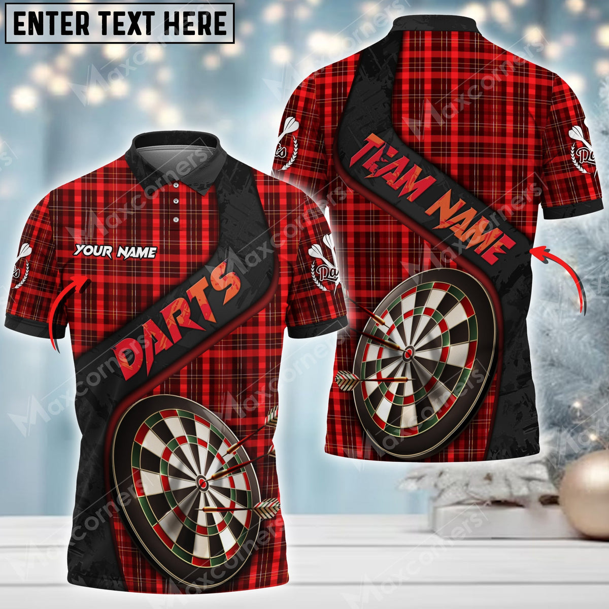 Christmas Plaid Color Options Personalized Darts Button Polo