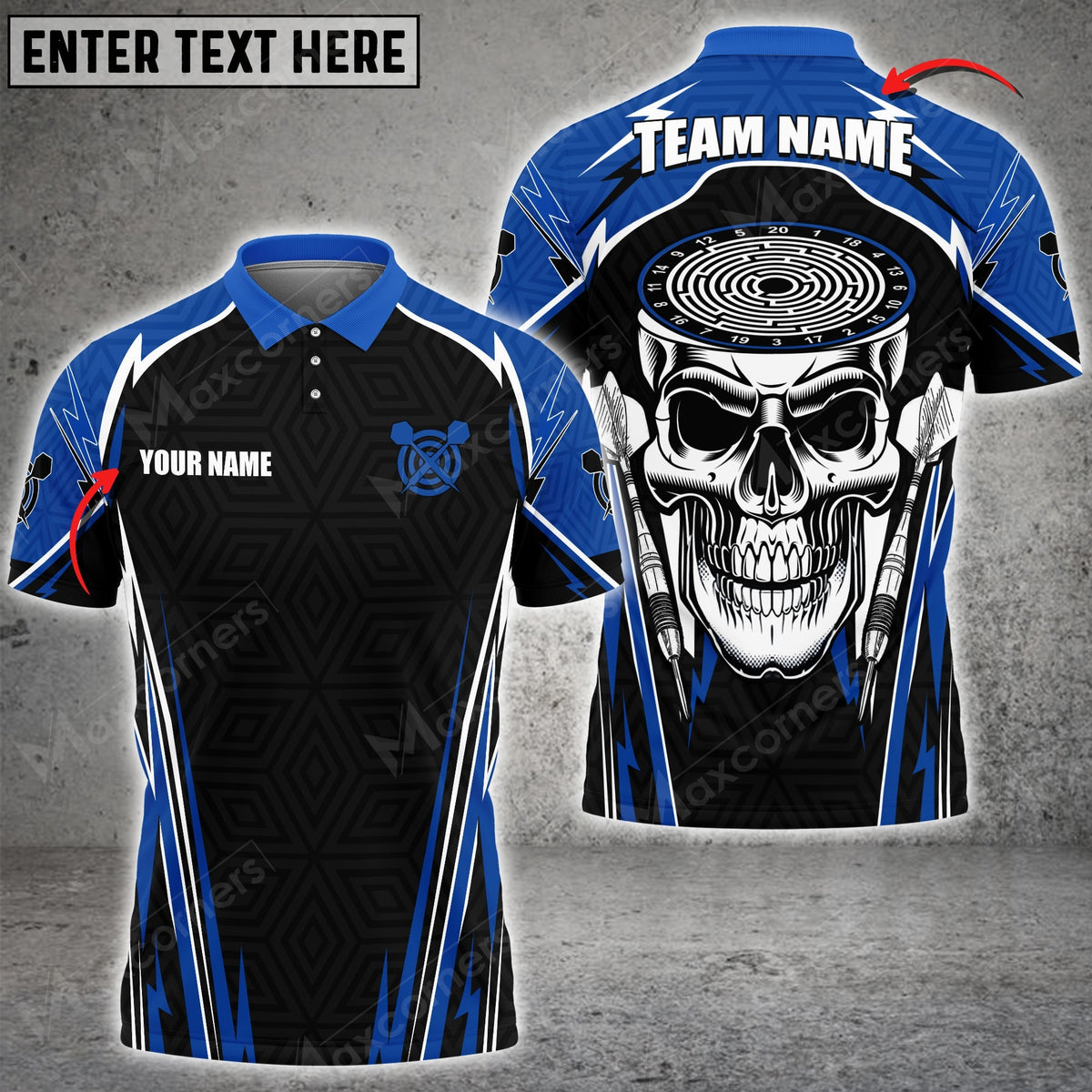 Skull Head Personalized Darts Button Polo