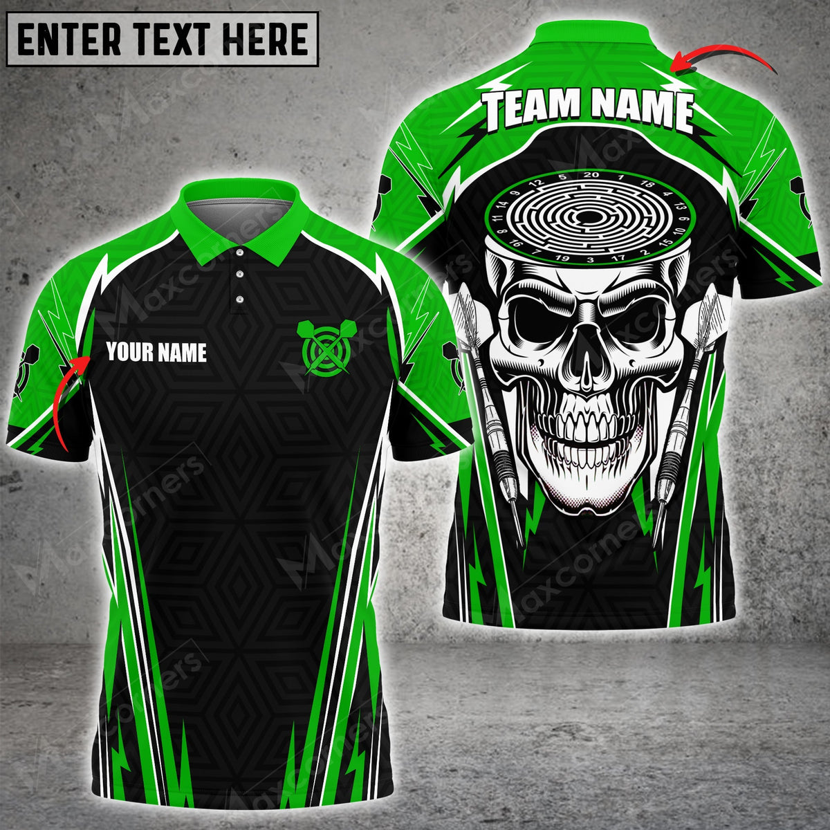 Skull Head Personalized Darts Button Polo