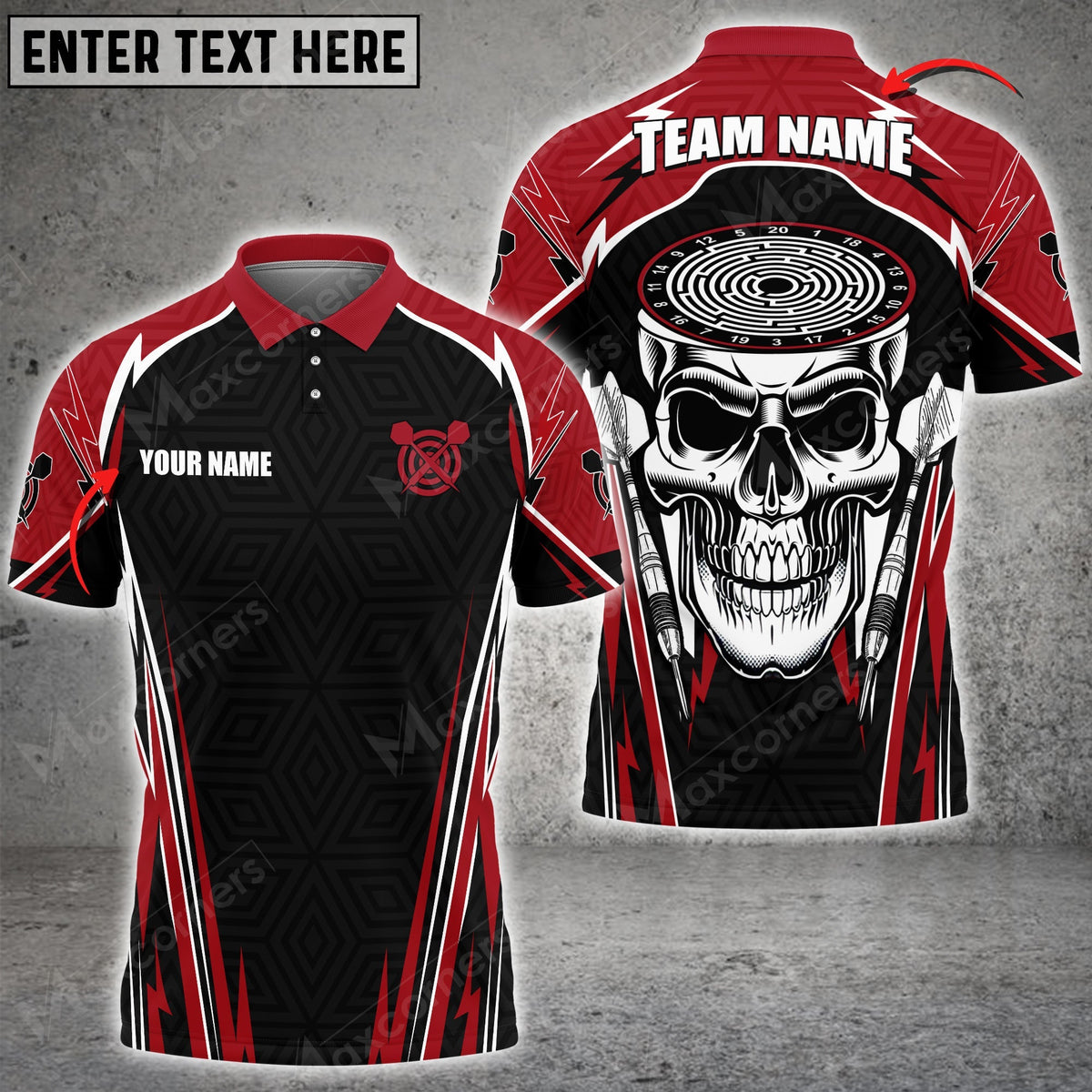Skull Head Personalized Darts Button Polo