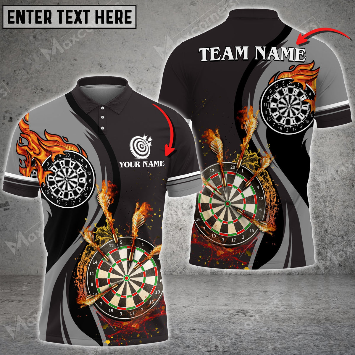 Fire Water Flow for Team Design Personalized Darts Button Polo