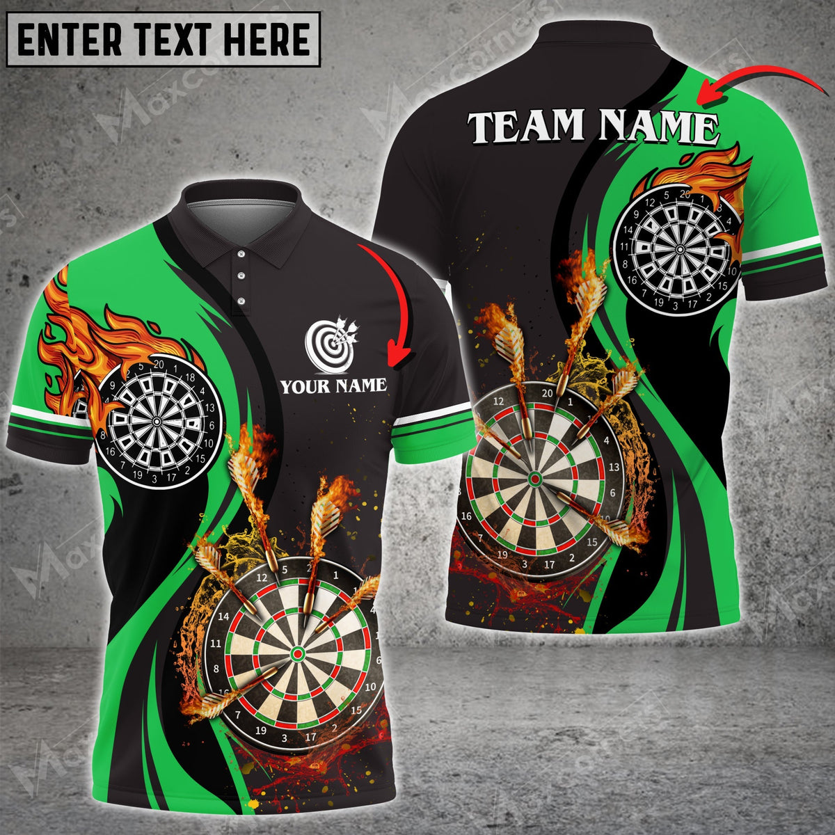 Fire Water Flow for Team Design Personalized Darts Button Polo
