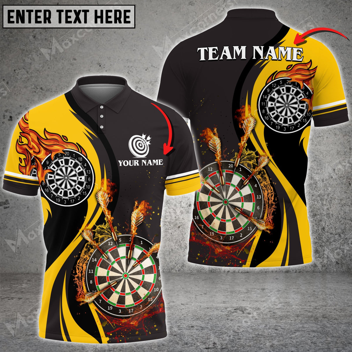Fire Water Flow for Team Design Personalized Darts Button Polo