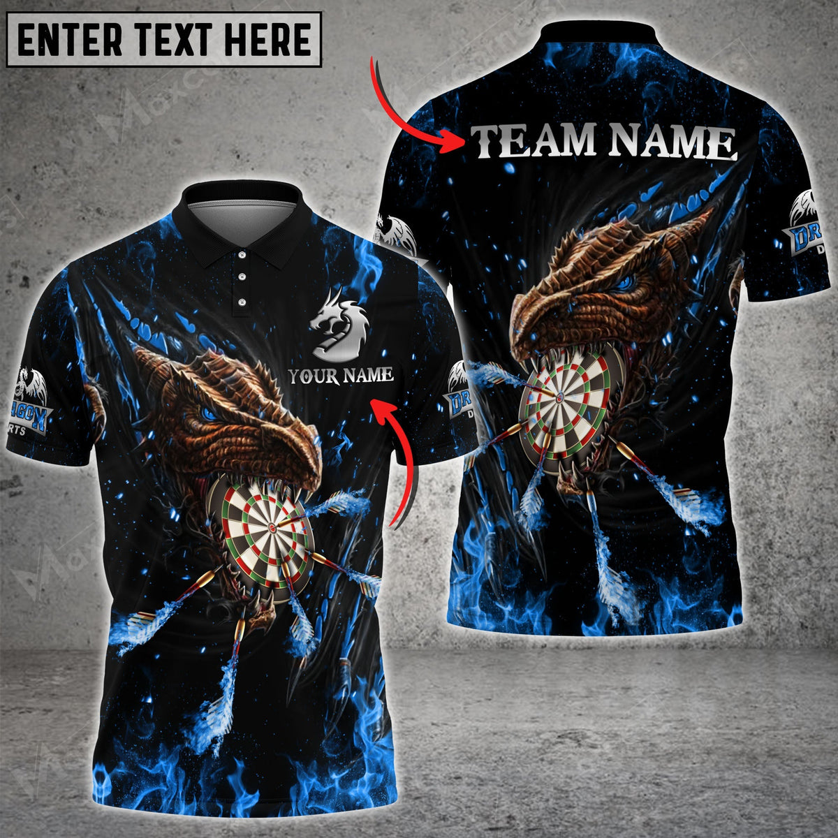 Fire Dragon Personalized Darts Button Polo — Design 02