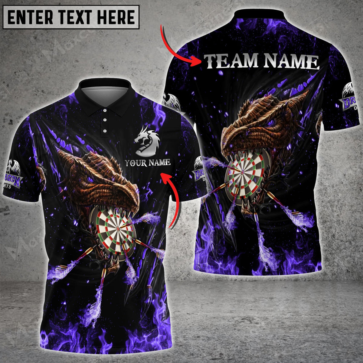 Fire Dragon Personalized Darts Button Polo — Design 02