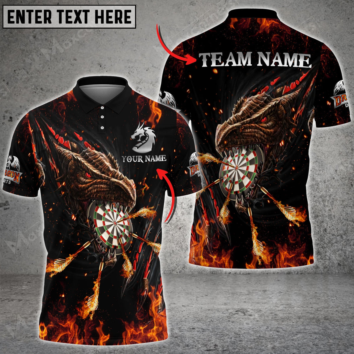 Fire Dragon Personalized Darts Button Polo — Design 02