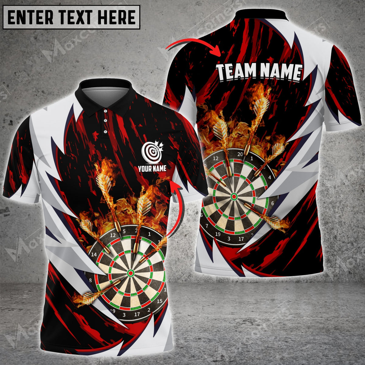 Fire Thunderstorm for Team Design Personalized Darts Button Polo