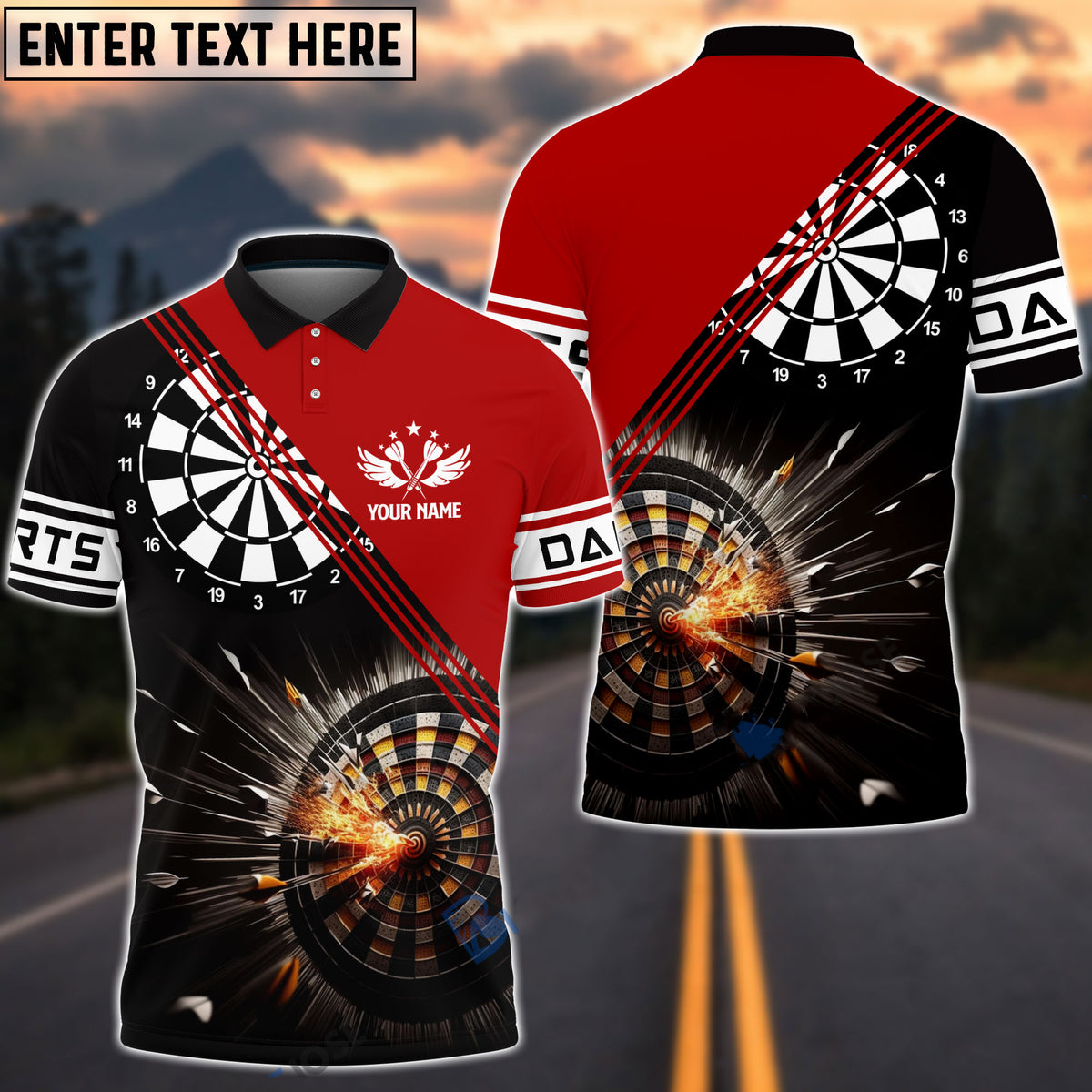 Red Personalized Darts Button Polo