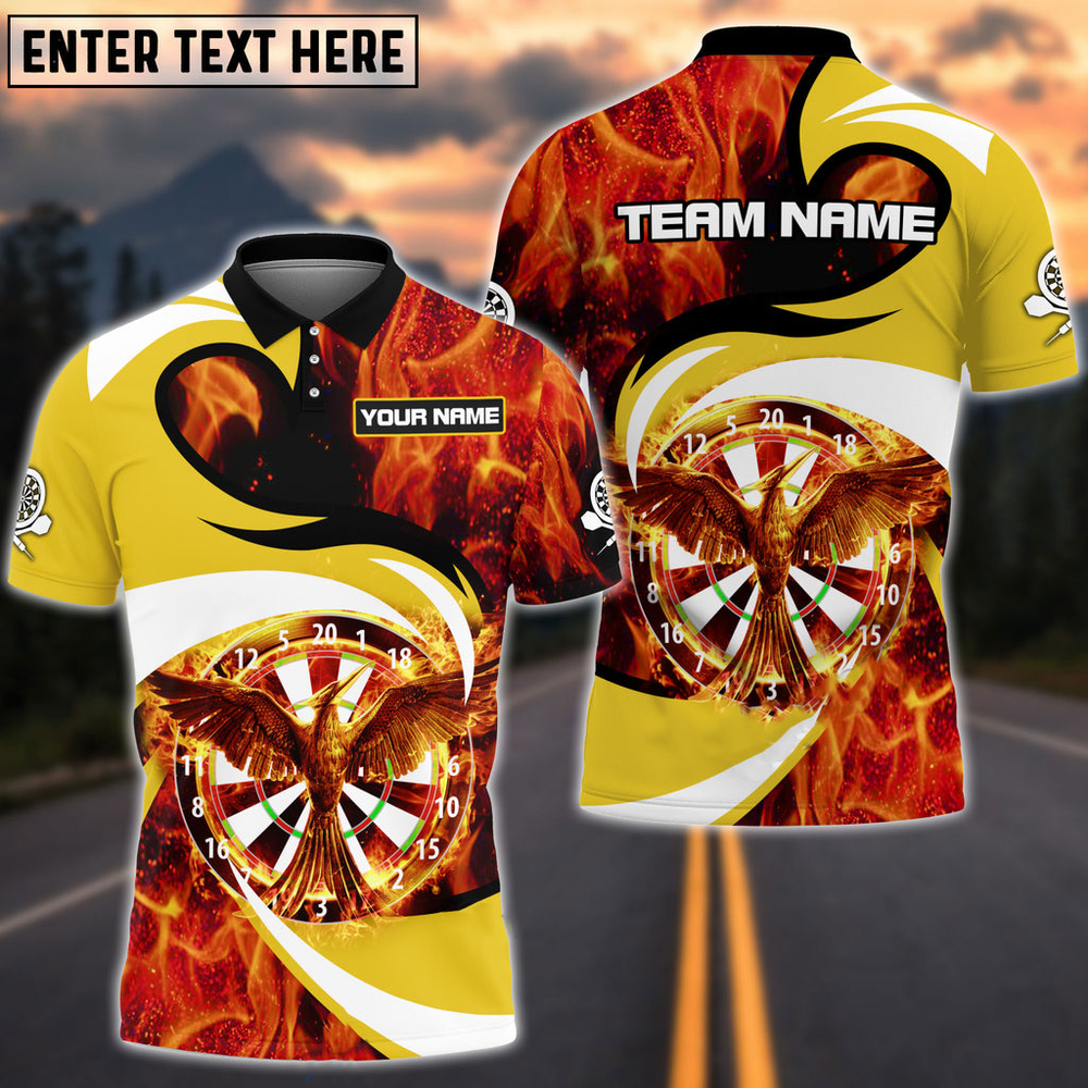 Flaming Phoenix Personalized Darts Button Polo