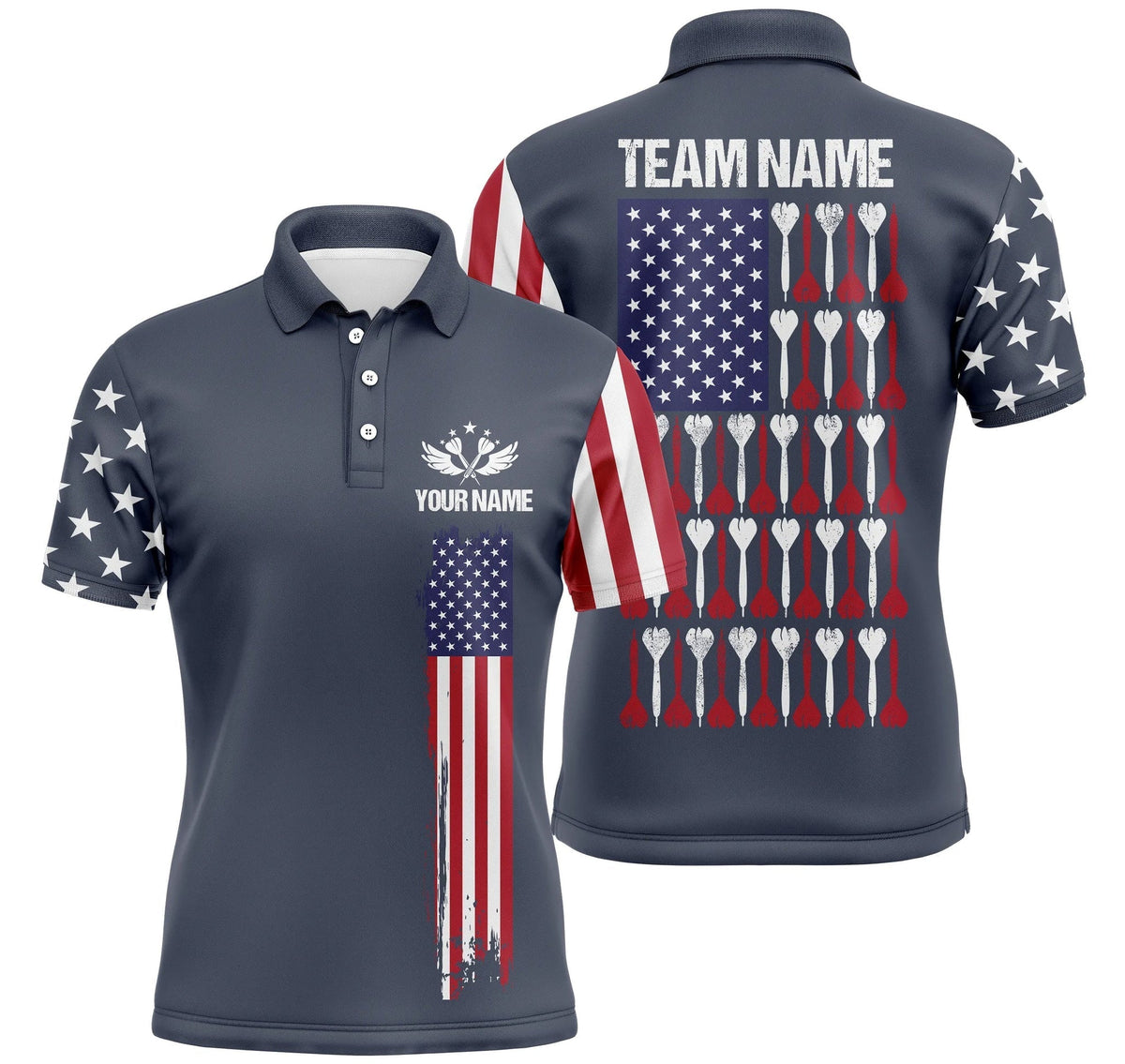 American Flag Navy Personalized Darts Button Polo