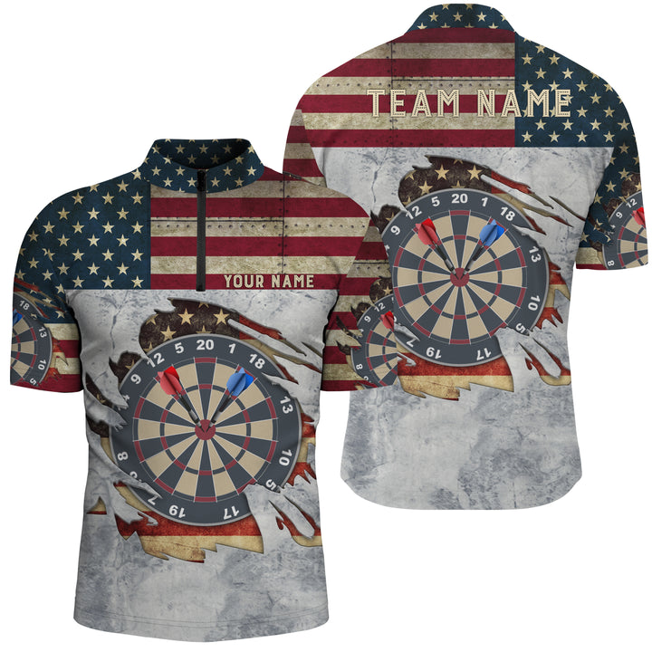 Retro American Flag 3 and Personalized Darts Button Polo