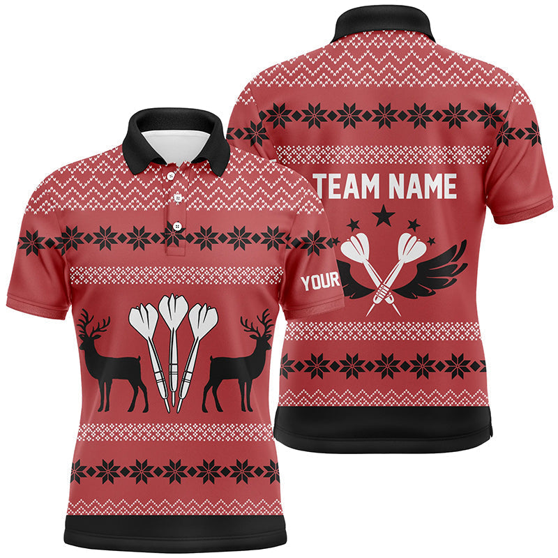 Christmas Reindeers Red Personalized Darts Button Polo