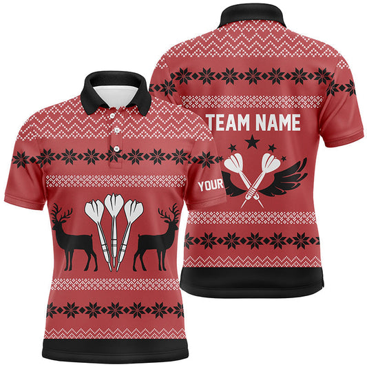 Christmas Reindeers Red Personalized Darts Button Polo