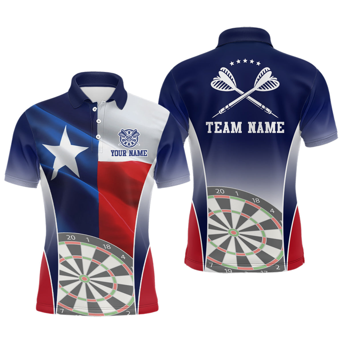 Texas Flag Patriotic Personalized Darts Button Polo